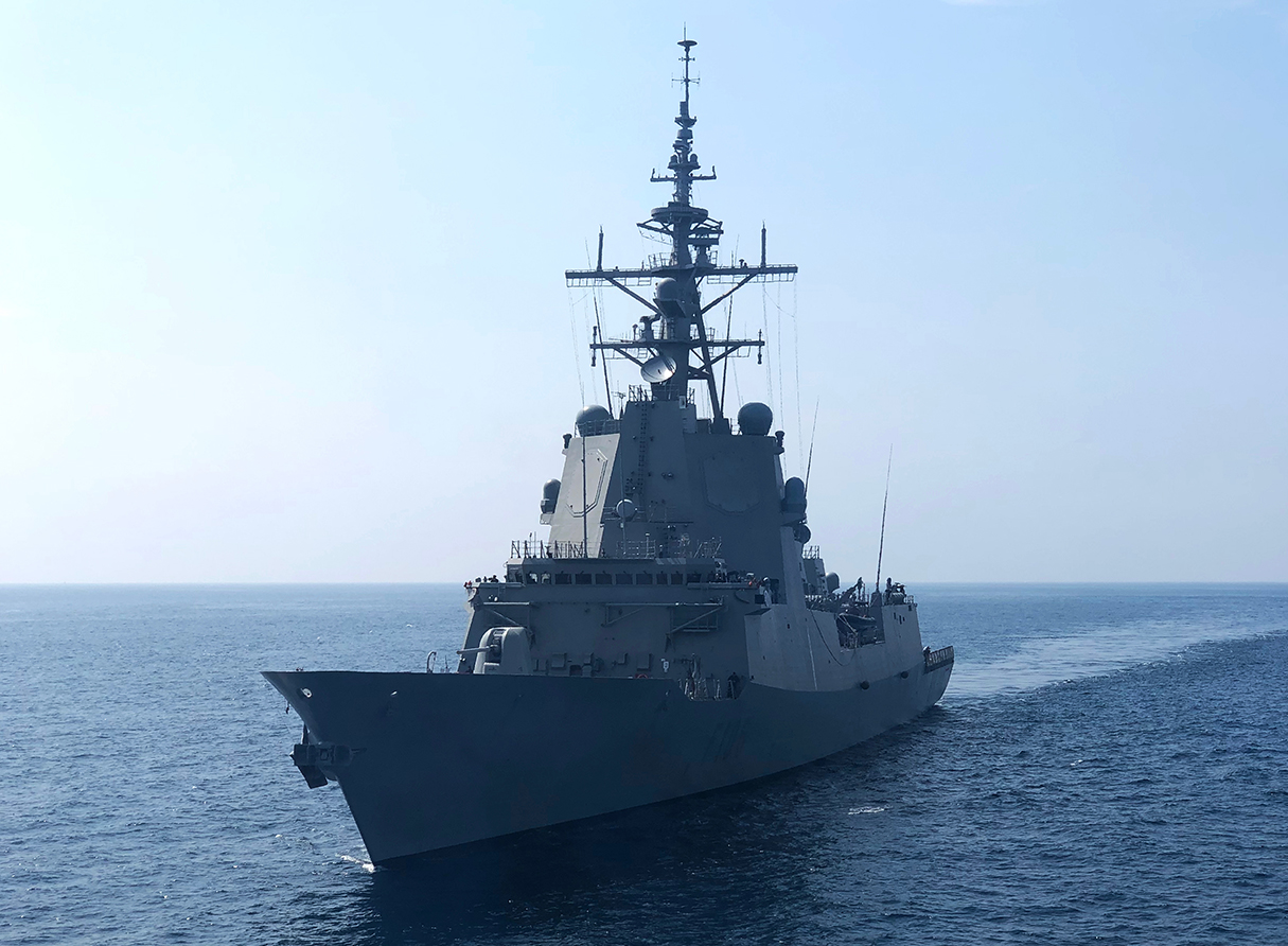 US navy ship sailing at sea